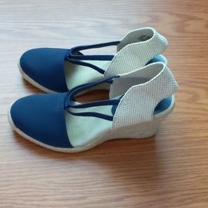 Navy Blue and Tan Wedge Heels